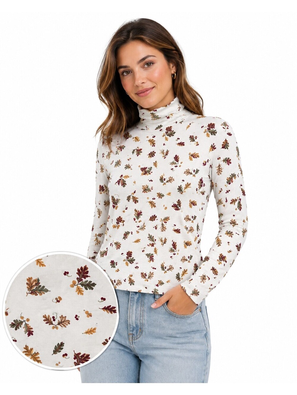 Vintage Croft &Barrow Fall Autumn Vtg Leaves Print Mock Turtlenecks 90's Sweater